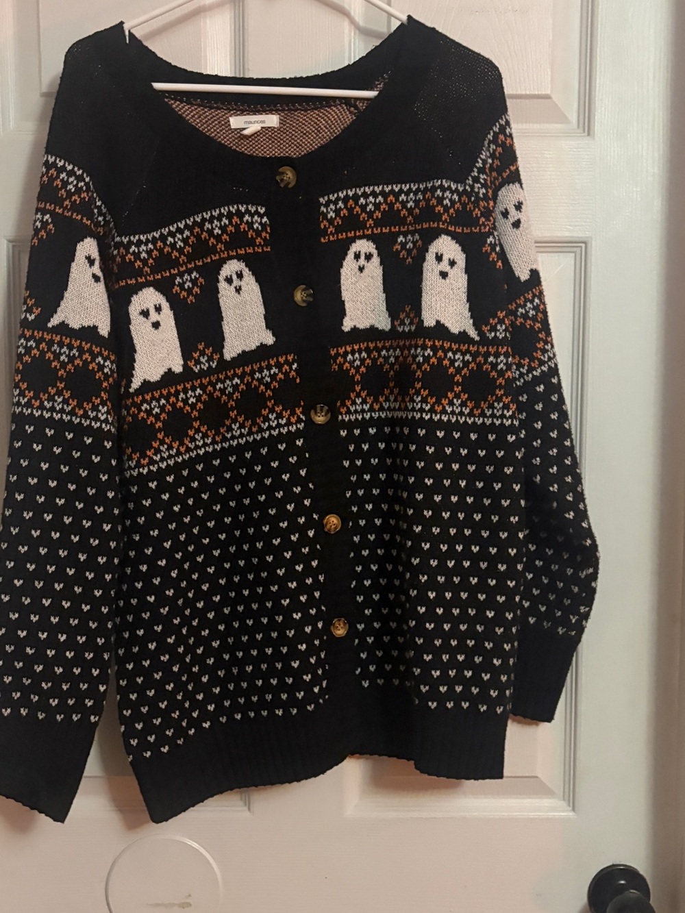 Maurices Black Cardigan with White Ghosts and Orange Accents